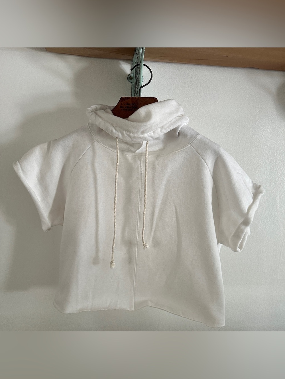 Minimal cropped roll neck Pullover with Braided Drawcord